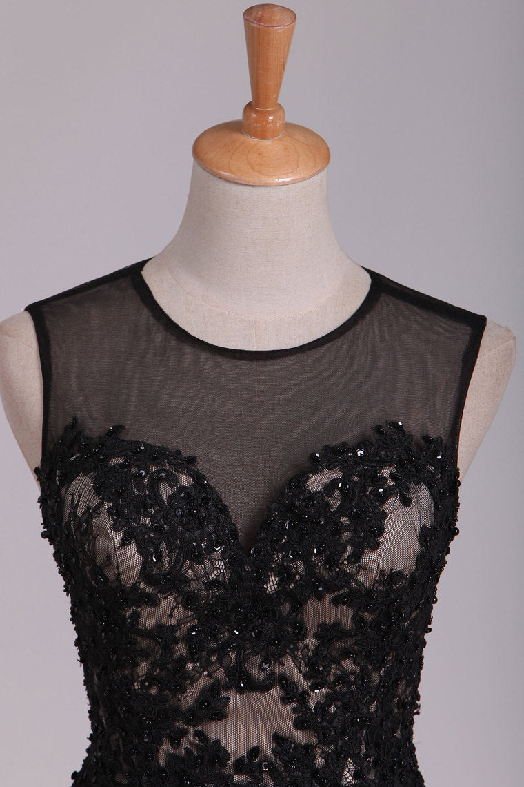 2022 Homecoming Dresses A Line Scoop Black Lace With Beads & Applique