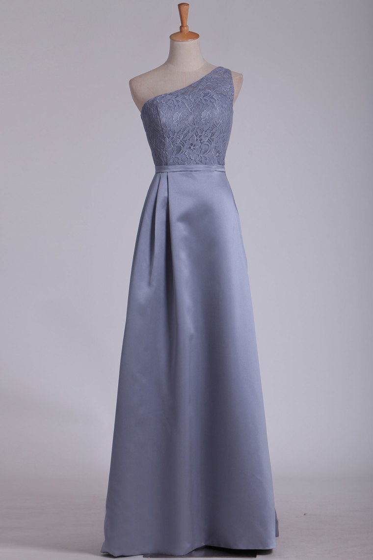 2022 Chiffon One Shoulder Satin & Lace Bridesmaid Dresses Floor Length