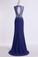 2024 Prom Dresses Scoop Sheath Beaded Tulle Bodice With Long Chiffon Skirt