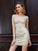 Sheath/Column Scoop Luciana Long Sleeves Net Homecoming Dresses Rhinestone Short/Mini Dresses
