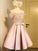 Michaelia Homecoming Dresses A-Line/Princess Satin Applique Off-the-Shoulder Sleeveless Short/Mini