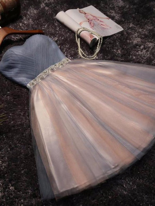 A-Line/Princess Sleeveless Homecoming Dresses Sweetheart Tulle Beading Short/Mini Juliana Dresses