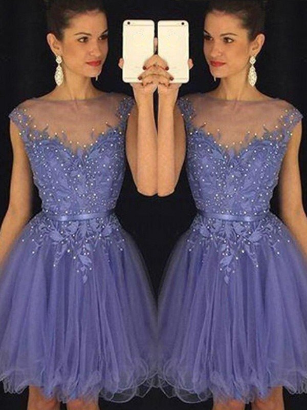 A-Line/Princess Sleeveless Scoop Peyton Homecoming Dresses Applique Tulle Short/Mini Dresses