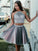 A-Line/Princess Applique Halter Tulle Sleeveless Short/Mini Homecoming Dresses Justice Two Piece Dresses