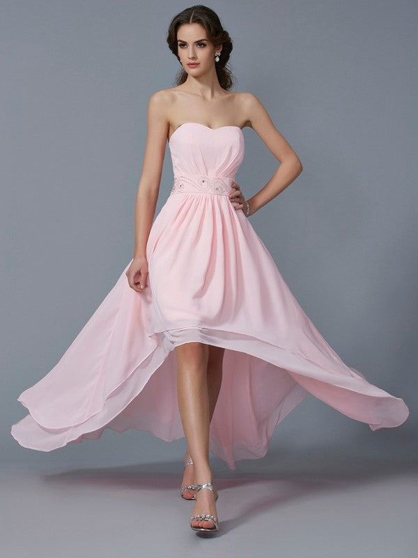 A-Line/Princess Nayeli Sweetheart Sleeveless Beading High Low Homecoming Dresses Chiffon