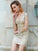 Sheath/Column Scoop Luciana Long Sleeves Net Homecoming Dresses Rhinestone Short/Mini Dresses